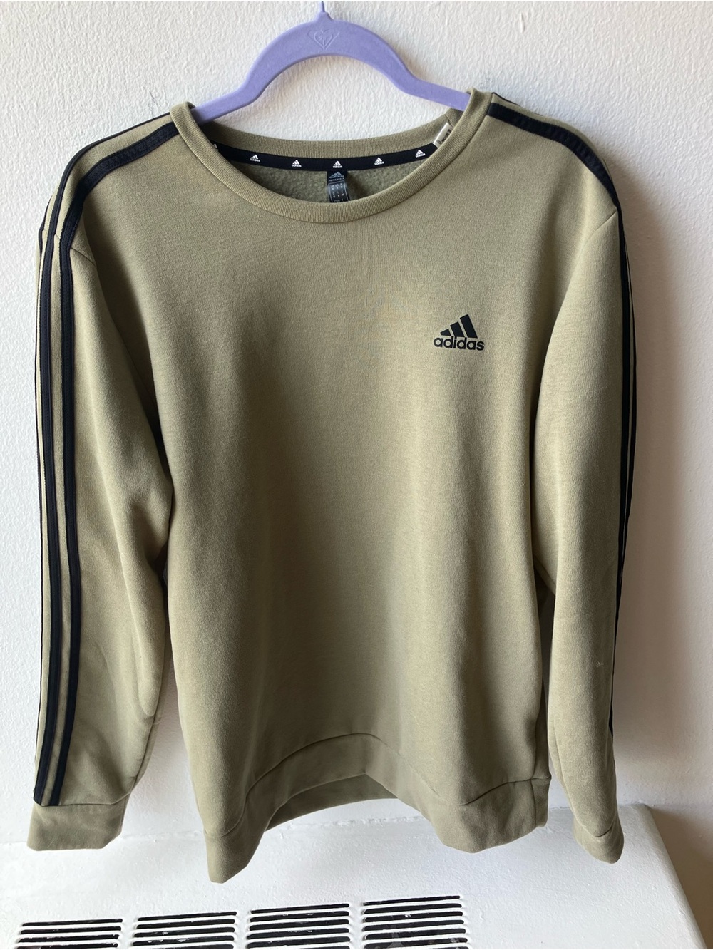adidas Olive Green Crewneck with Black Three-Stripes